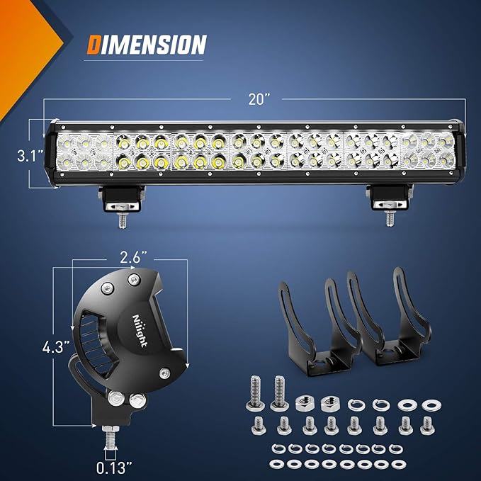 Nilight - ZH006 LED Light Bar 20 Inch 126W Spot Flood Combo Led Off Road Lights with 16AWG Wiring Harness Kit-One Lead, 2 Years Warranty