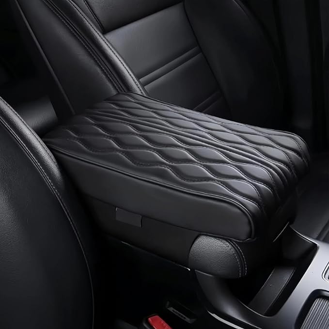 Leather Car Armrest Box Pad, 2025 Upgrade Universal Auto Arm Rest Cushion Memory Cotton Armrest Box Pad, Car Center Console Cover for Most Vehicle, Car Accessories (#1)