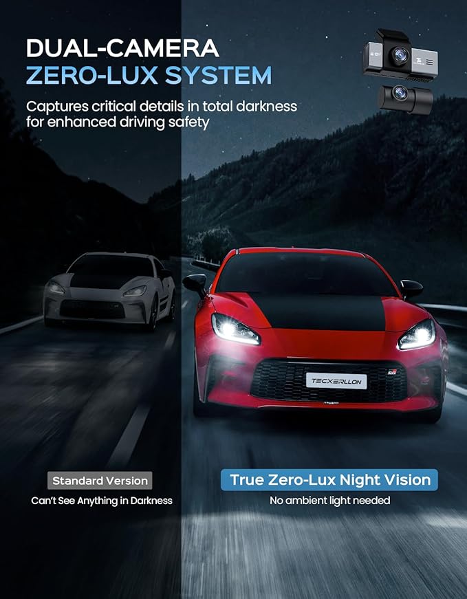 TECXERLLON 4K Dash Cam Front and Rear with ADAS Assist, Free 128GB Card Included, Built-in GPS & 5G WiFi, G-Sensor, Dash Camera with No-Light Night Vision,170°/150° Wide View, 24H Parking Mode