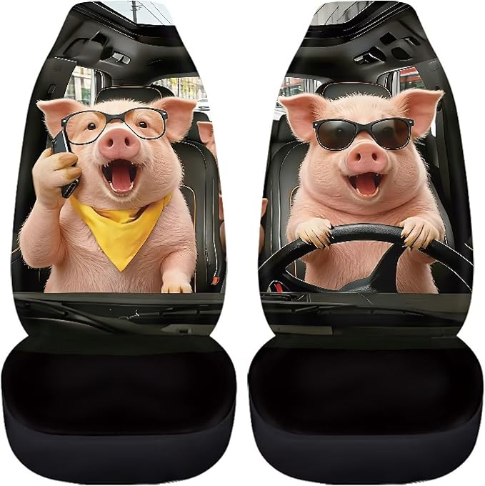 Pig Car Seat Covers Nonslip Car Seat Covers for Front Seats Elastic Polyester Funny Auto Interior Accessories All-Season Protection Suitable for Most Cars,SUV,Sedan