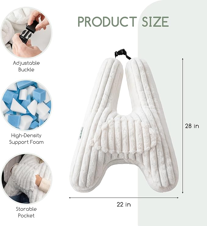 HIGOGOGO Washable Travel Pillow, Car Pillow for Kids & Adults, Upgraded Travel Pillows with Removable Soft Cover and High-Support Foam, Fix Neck and Body Sitting/Sleeping on The Trip, Beige