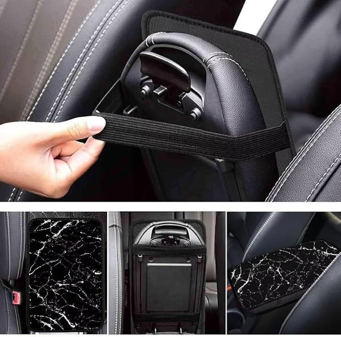 Coldinair Black Marble Print Universal Car Center Console Pad Soft Armrest Protector Cover Fit for Most Vehicle,SUV,Truck,Car Interior Accessories Decor