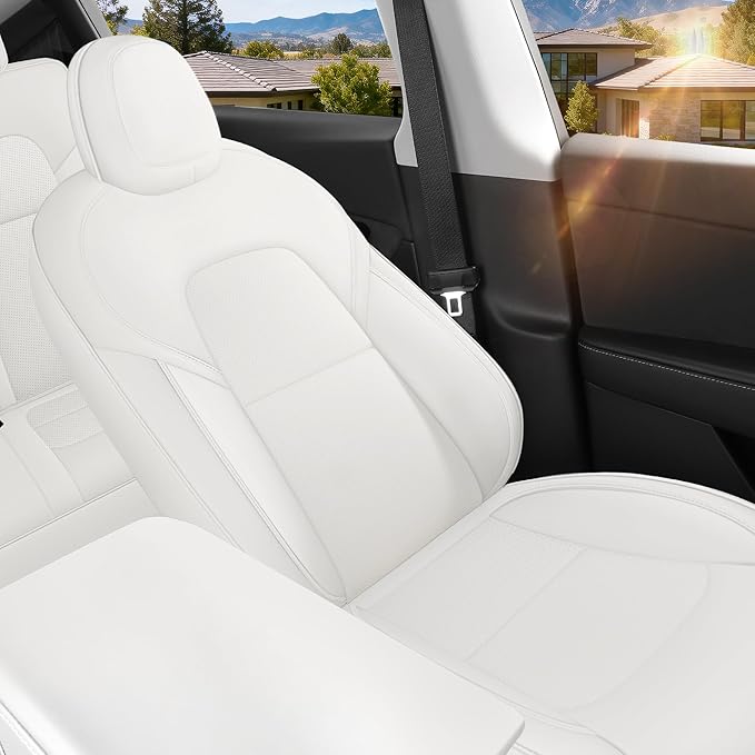 for Tesla Model Y 7 Seaters Seat Cover The First and Second Row Car Seat Cover Custom 2020-2024 (White-2 Rows)