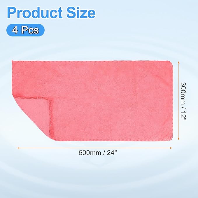 HARFINGTON 4 Pack Microfiber Cleaning Cloth, 24" x 12" Multi-Functional Cleaning Towels Reusable Absorbent Rags for Car Wash Kitchen Household Window Clean, Rose Red