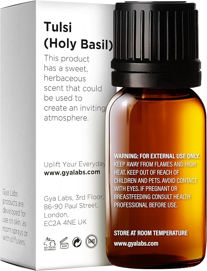 100% Pure Holy Basil (Tulsi) Essential Oil - 0.34 Fl Oz - Holy Basil (Tulsi) Oil for Hair, Skin, Diffuser, Aromatherapy & DIY Candle Making Scent