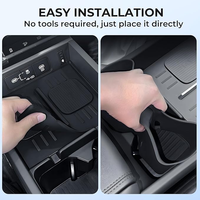 Cup Holder Insert & Wireless Charging Pad Protector Compatible with Hyundai Santa Fe 2026 2025 2024, Center Console Cup Holder & Wireless Charging Mat for 2024-2026 Santa Fe Accessories, Black