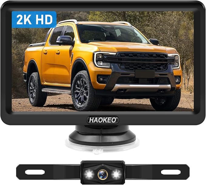 Backup Camera for Truck 7 Inch HD 2K Front Rear View Monitor kit Auto Color Image Night Vision, IP69 Waterproof DIY Grid Lines for Car/RV/Tractor/Semi-Trailers/Pickup H7