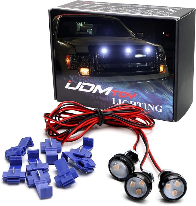 iJDMTOY 3pc Set Custom Retrofit Xenon White Front Grille Mesh Mount LED Lighting Kit Compatible With Trucks SUVs