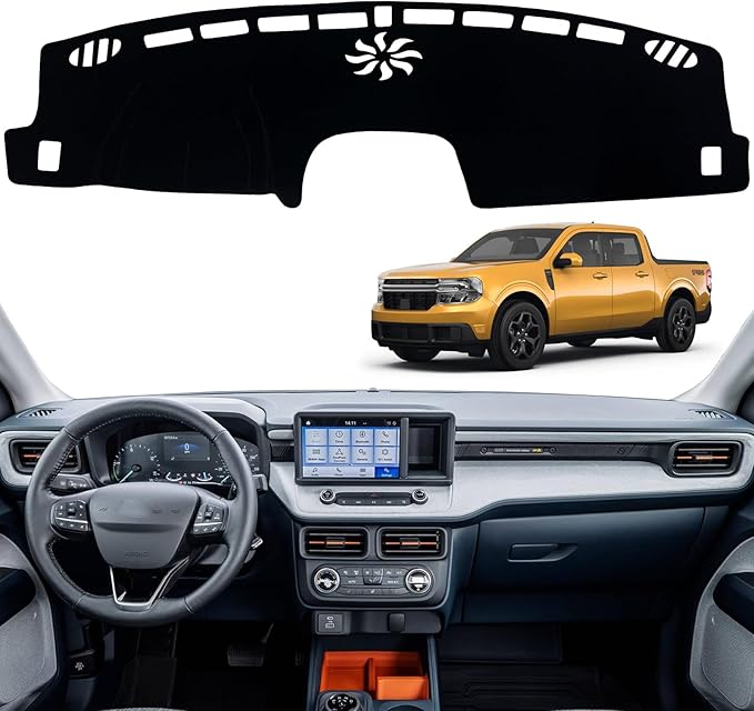 Dashboard Dash Board Cover Mat Pad Carpet Non-Slip Custom Compatible with Ford Maverick 2022 2023 2024 Protector Sunshield (Black Trim)