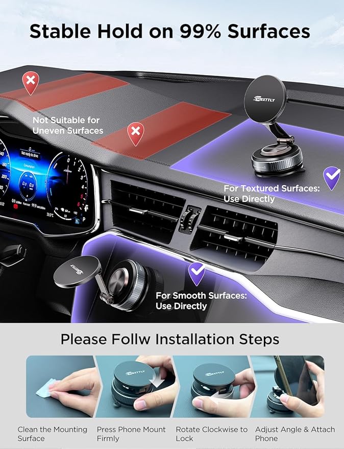 MSXTTLY Car Phone Holder Magnetic Phone Mount–360° Adjustable Suction Magnets for MagSafe, 2026 Upgrade Cell Phone Metal Carmount Travel Gifts, Compatible with iPhone 17 Pro Max 16 15 14 13 12, Blcak