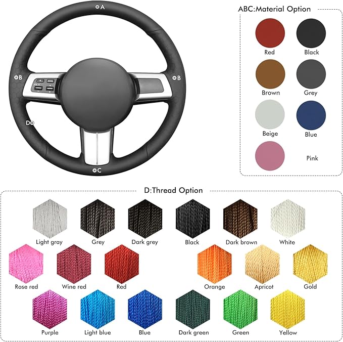 MEWANT Car Steering Wheel Cover for Mazda MX-5 2016 2017 2018 2019 Hand-Stitched Leather Car Steering Wheel Wrap