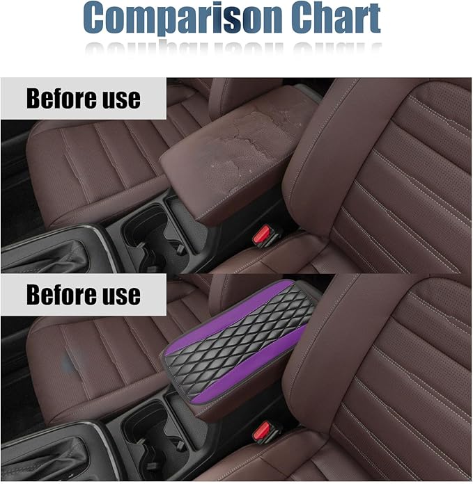Car Center Console Cover, Universal Leather Waterproof Armrest Seat Box Cover Protector, Comfortable Car Decor Accessories Fit for Most Cars, Vehicles, SUVs-Purple