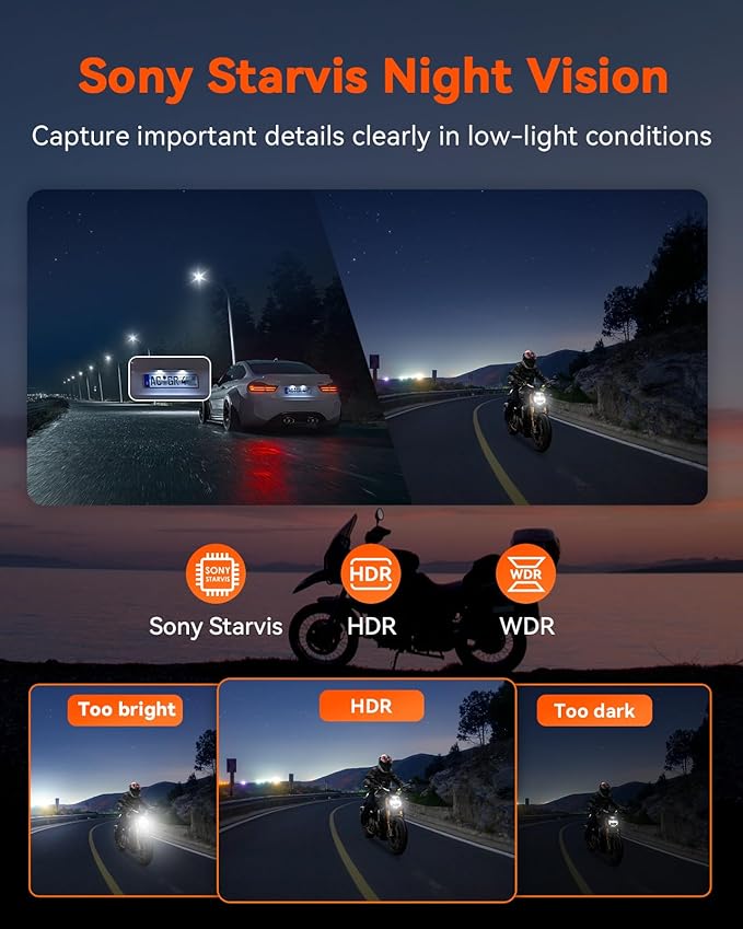 Vantrue F1 Motorcycle 4K Dash Cam Front and Rear, 4K + 1080P Motorcycle Camera, Full Body IP67 Waterproof, GPS Wi-Fi, 160° Wide Angle, Wired Remote, Night Vision, G-Sensor, Parking Mode, Support 512GB
