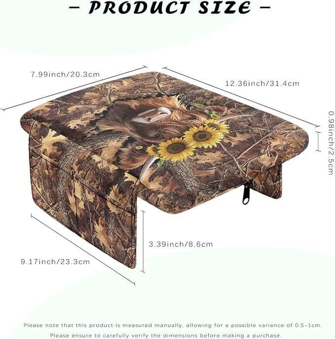 Tupalatus Highland Cow Car Armrest Cover with Pockets Universal Center Console Pad Anti-Slip Sunflower Armrest Cushion Cover Pad Easy Installation Universal Fit Most Cars,SUV,Truck,Van