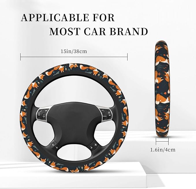 Foxes Steering Wheel Cover Women 15 inch Anti-Slip Sweat Absorption Steering Wheel Covers Cute Car Accessories Decor Car SUV Sedan Vans Truck Protector