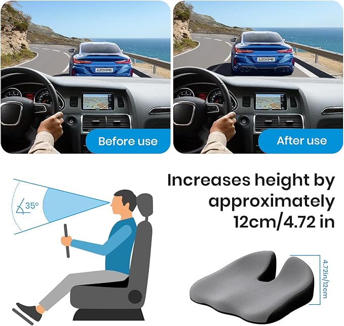 Benazcap Car Seat Cushion - Memory Foam Car Seat Pad - Sciatica & Lower Back Pain Relief - Car Seat Cushions for Driving - Road Trip Essentials for Drivers-Grey