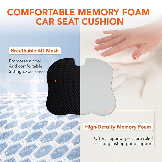Car Seat Cushion, Comfort Memory Foam Car Cushions for Driving (Gray)