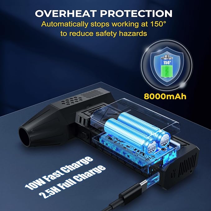Compressed Air Duster and Vacuum 2 in 1, 180000RPM Powerful Electric Air Duster, 100-Gear Adjustable Ultra Brushless Motor, 8000mAh Rechargeable Air Blower for Computer, Electronics, Car, Home