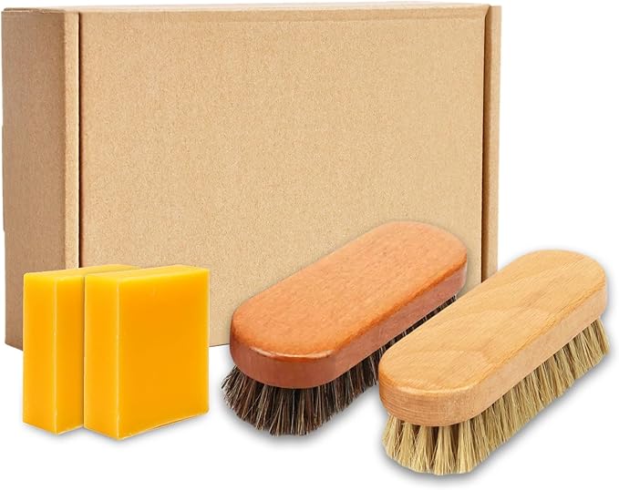 Football Prep Kit – Premium Leather Conditioning Set with 2 Wax Bars & Dual Brushes (Horsehair & Hog Bristle) for Enhanced Grip & Durability
