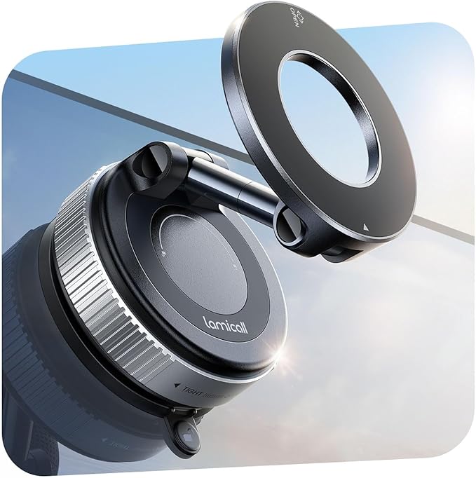 Lamicall Car Phone Mount - [70 LBS Strongest Suction] for Magsafe Car Mount, 360° Adjustable Suction Cup Phone Mount Dashboard Windshield Vacuum Magnetic Phone Holder for Car Silver
