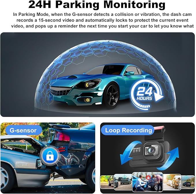 Dash Cam Front and Rear, 4K+1080P FHD Dual Camera with ADAS, GPS, 5G WiFi & App Control, 64GB Card Included, G-Sensor, Night Vision, Loop Recording, 170°Wide Angle, WDR, 24H Parking Mode
