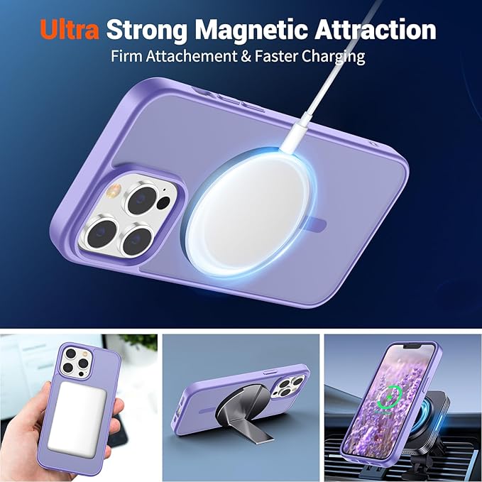 SUPFINE Magnetic for iPhone 13 Pro Max Case (Compatible with MagSafe) (Military Grade Drop Protection) Slim Translucent Matte Shockproof with Anti-Fingerprint Phone Case,Purple