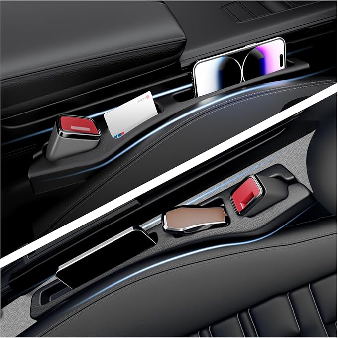 2PCS Car Seat Gap Filler Organizer,Multi-Purpose Car Seat Gap Fillers with Seats Belt Holes & Phone Holder,Universal Console Catcher Between Seats Cars Interior Accessories