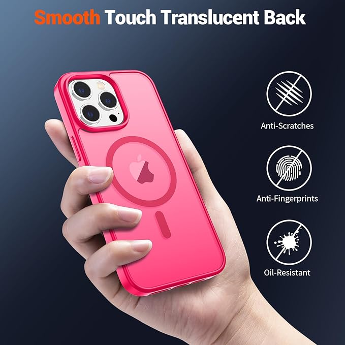 SUPFINE Magnetic for iPhone 13 Pro Max Case (Compatible with MagSafe) (Military Grade Drop Protection) Slim Translucent Matte Shockproof with Anti-Fingerprint Phone Case,Hot Pink