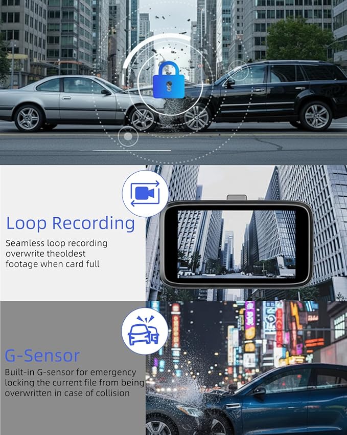 Dash Cam Front and Rear, Biuone 1080P FHD Dash Camera for Cars, 3" IPS Display Full HD170° Wide Angle Car Dash Cam with Night Vision, G-Sensor, Loop Recording, Parking Monitor, Motion Detection,WDR