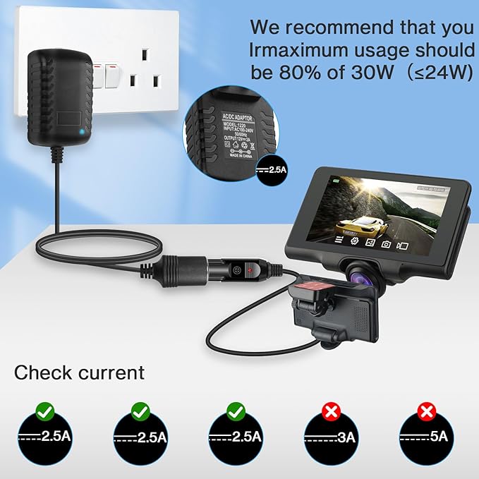 AC to DC Converter 2A 24W Car Cigarette Lighter Socket Adapter Power Cable 110-240V to 12V AC/DC for Automobile Home Use Car to Wall Plug（Under 24W only） (Pack of 1)