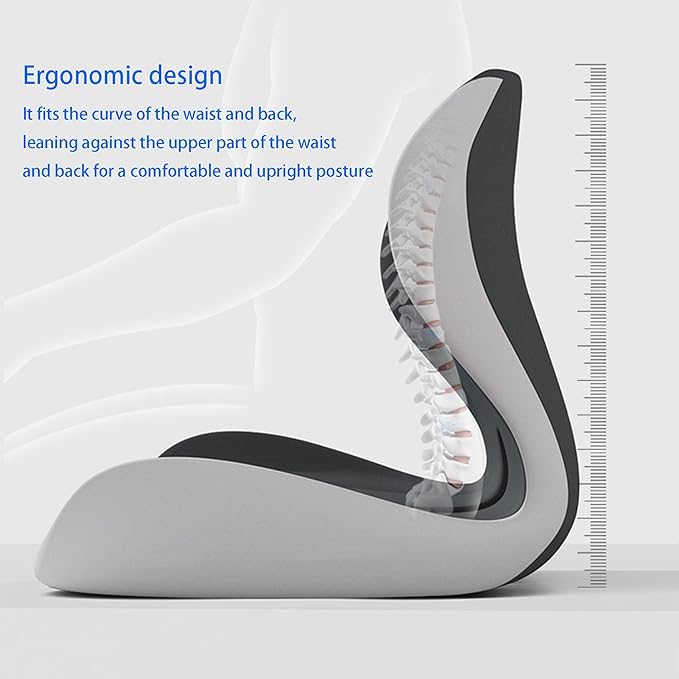 L-Shaped Seat Cushion for Long Sitting,Memory Foam Ergonomic Back Support Driving Seat Cushion for Back Pain,Non-Slip Design for Car, Truck, Home Chair & Office Seat (Black Gray)