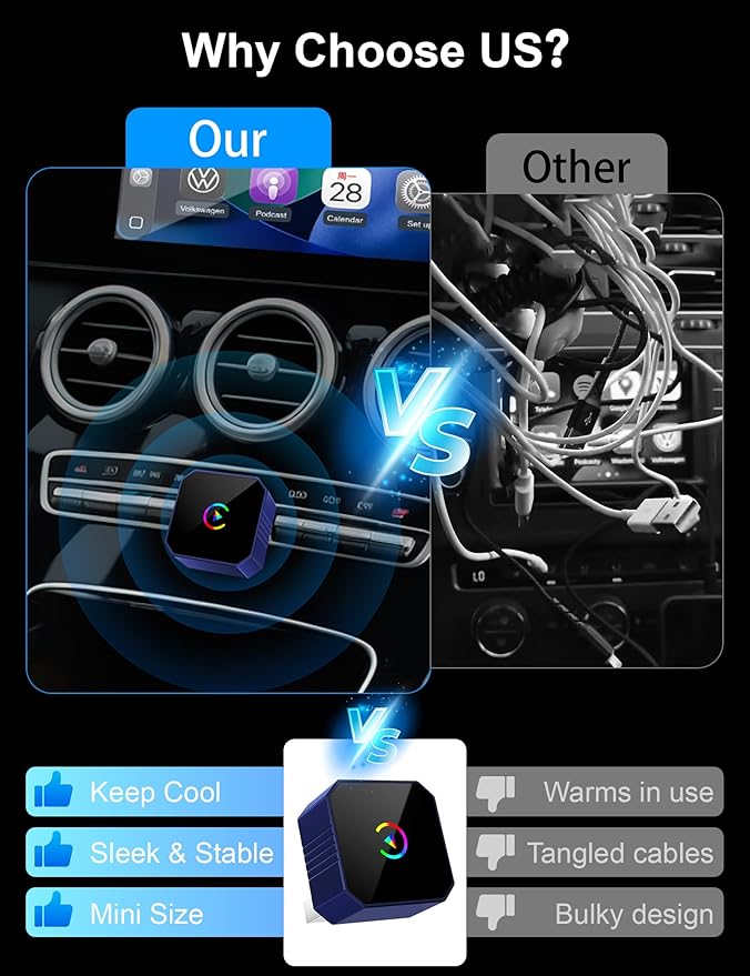 2026 Upgraded Mini Wireless CarPlay Adapter for Apple CarPlay & Android Auto, Plug & Play, Fast and Auto Connect, No Latency 2 in 1 Car Play Wireless Adapter for iPhone iOS 10+ & Android 11+