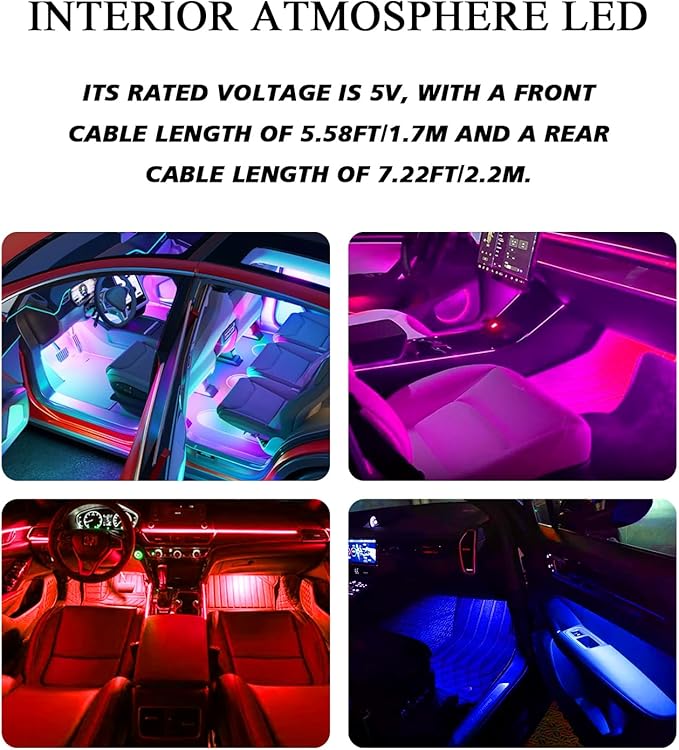 Car Interior Pedal LED Lights, Automotive Underglow Ambient RGB Door Lighting Kit with USB Port, 4 in 1 Decoration Neon Lights for Car, Home, Garden, Party (Lavender)