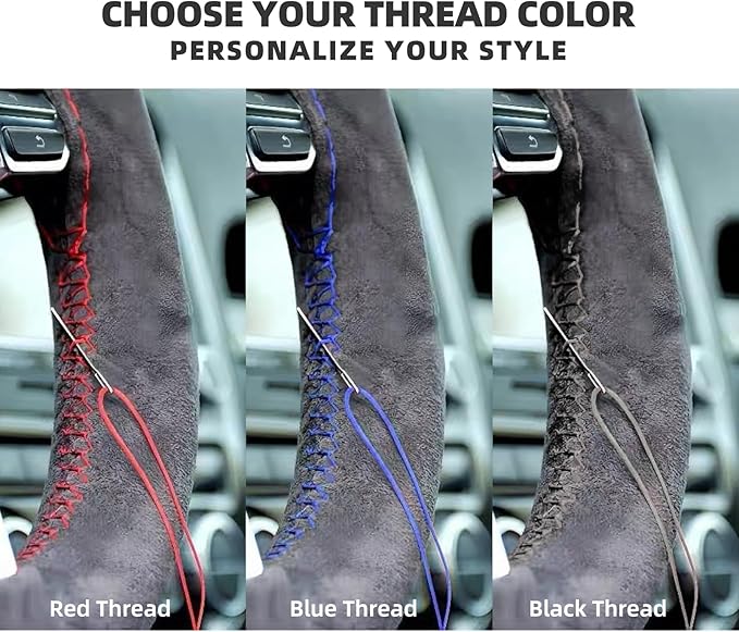 Suede Leather Steering Wheel Cover Wrap Kit - DIY Stitch-On for 16-17" Wheels, Superior Sweat Absorption & Non-Slip Grip, Comfortable & Durable Year-Round Upgrade