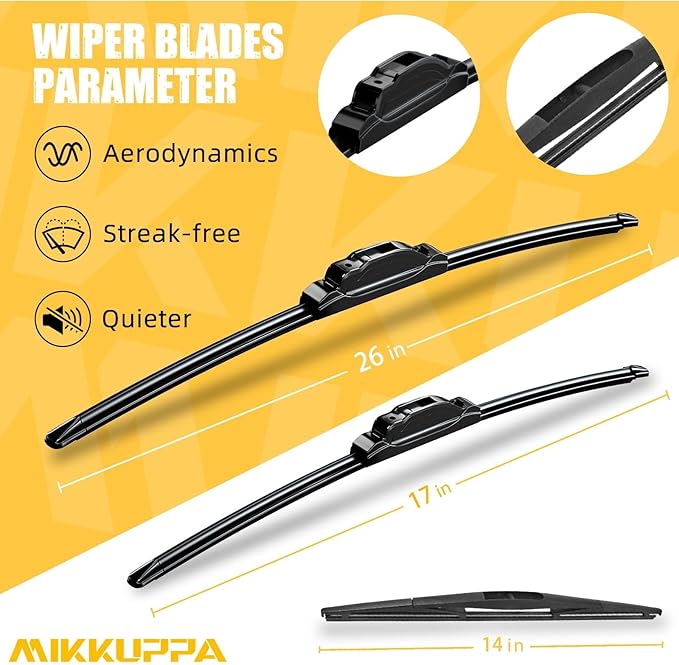 MIKKUPPA 26"+17"+14" Windshield Wiper Blades Replacement for 2012-2018 Subaru Forester, 2015-2019 Subaru Outback, Front Rear Wipers Durable Stable Quiet All Season Wiper Set (Pack of 3)