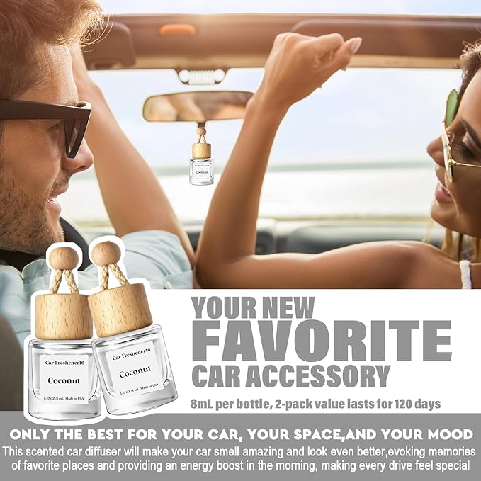 HoogaLife Car Air Freshener Diffuser 2 Pack Hanging Air Freshener Diffuser - Coconut Fragrance Oil Air D iffuser for Car, 45+ Days Long Lasting Fragrance Made in USA (C16)