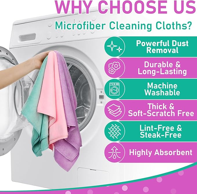 Newwiee 6 Pcs Extra Large Microfiber Cleaning Cloth 30" x 20" Washable Reusable Microfiber Towel Streak Free Lint Free Cloth for Cleaning Home Glass Office Window Bathrooms (Pastel Colors)