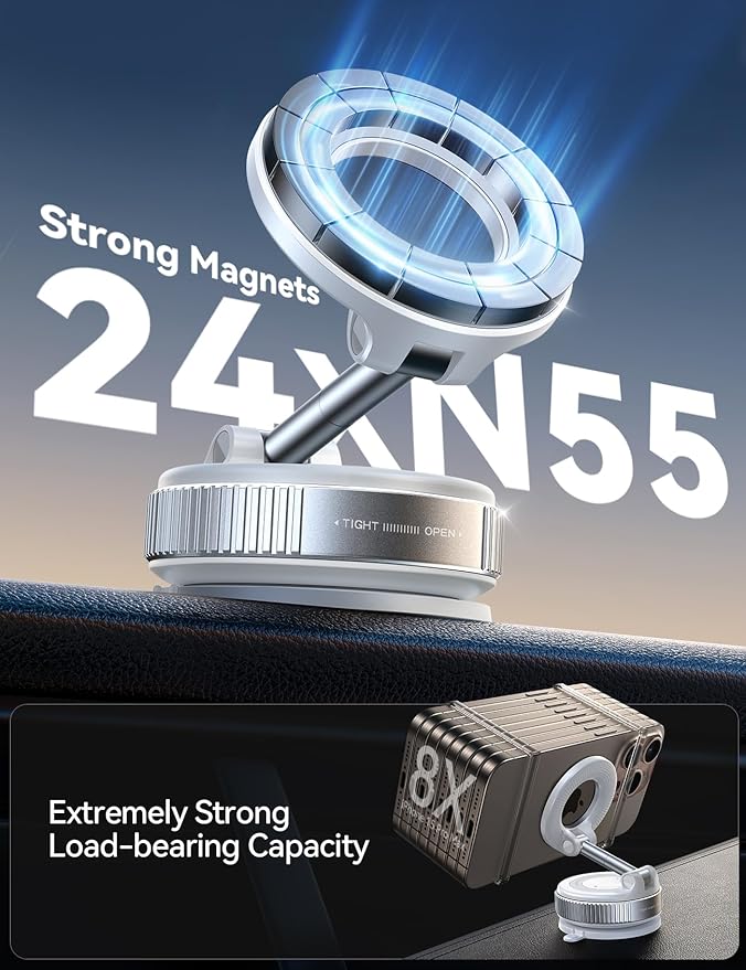 JOYROOM Vacuum Magnetic Car Phone Holder, Strongest Suction Cup 360° Adjustable Magsafe Car Phone Mount, Foldable Cell Phone Holders for Your Car for iPhone 16 Pro Max 15 14 13 12 Plus/Android