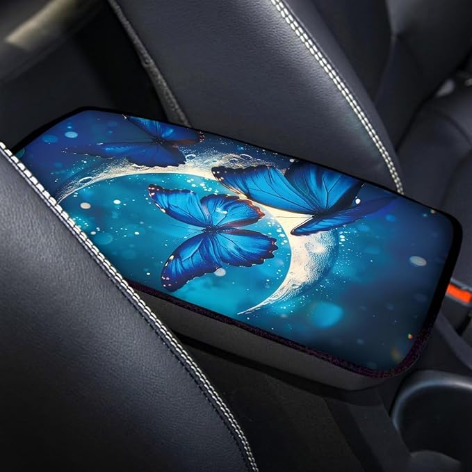 UNICEU Butterfly Car Interior Set Moon Butterflies Car Center Console Pad Universal Washable Auto Armrest Seat Box Cover Interior Protector Universal Fit SUV Vehicles