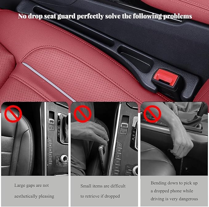 Car Seat Gap Filler, 2-Pack No-Drop Seat Side Gap Seam Filler Organizer with Phone Holder, Universal Fit Fill The Gap Between Seat & Console, Perfect for Car, SUV, Truck
