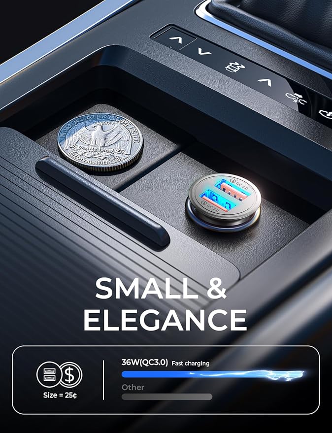 AINOPE USB Car Charger Adapter 45W, Cigarette Lighter USB Charger, Fast Car Charger for Android,[All Metal&Mini] QC 3.0 USB Adapter for iPhone 17 Pro Max 16e 16 15 14 Pro Samsung S26 S25 Mother‘s Day