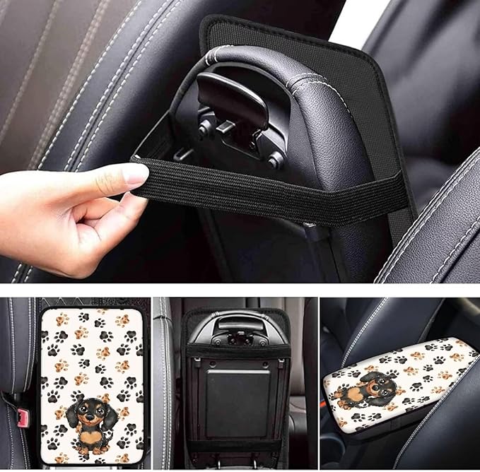 UNICEU Dachshund Dog Paw Car Center Console Armrest Cover Pad for Women, Neoprene Car Interior Accessories Anti-Slip Soft Automotive Armrest Seat Box Cover Soft Console Pads
