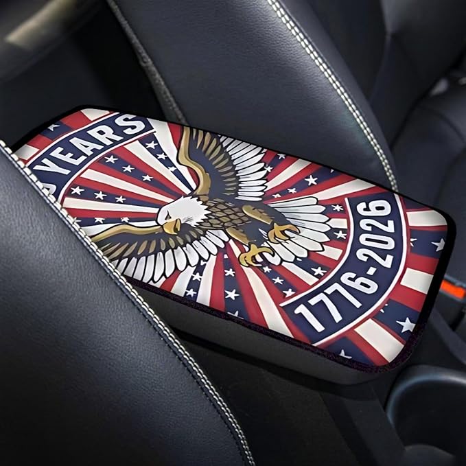Dreaweet 250th Anniversary Car Center Console Cover Patriotic Eagle Flag Car Accessories Soft Scratch Proof Armrest Cover Center Console Cushion Pad Easy to Install