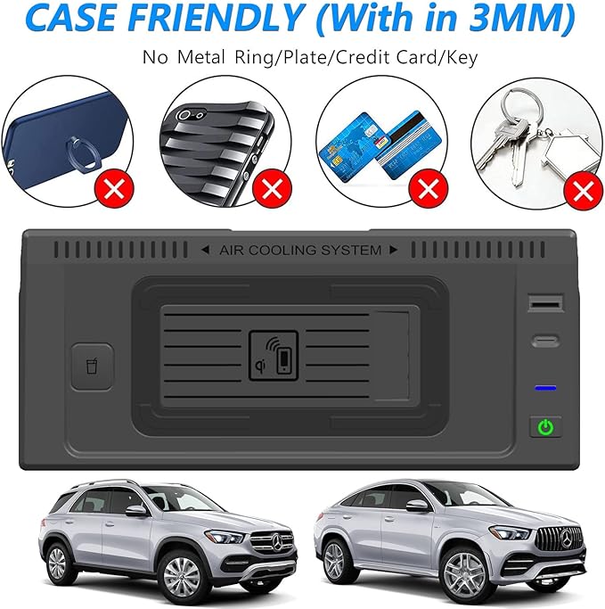 Wireless Car Charger for Mercedes Benz GLE/GLS/GL/ML 2012-2019, 15W Qi Fast Charging Phone Charger Pad for Mercedes-Benz GLE GLS AMG 2015-2019 ML GL AMG 2012-2015 X292 X166 W166 Accessory