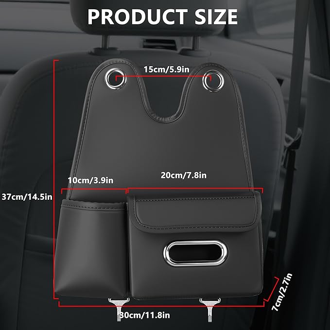 Car Organizer Back Seat, Car Water Cup travel tissue holder Organization Universal car seat back storage sedan SUV compatible vehicle interior accessories Hand-sewn car leather storage bag 1pc