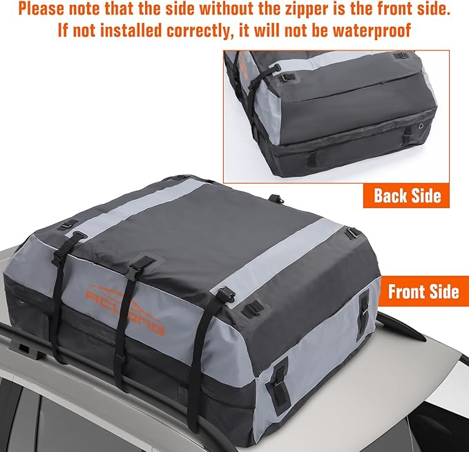 ACLONG 21 Cubic Feet Car Roof Bag 840D Waterproof Rooftop Cargo Carrier Bag for All Cars with/Without Racks Includes Anti-Slip Mat Storage Bag Combination Lock 6 Door Hooks