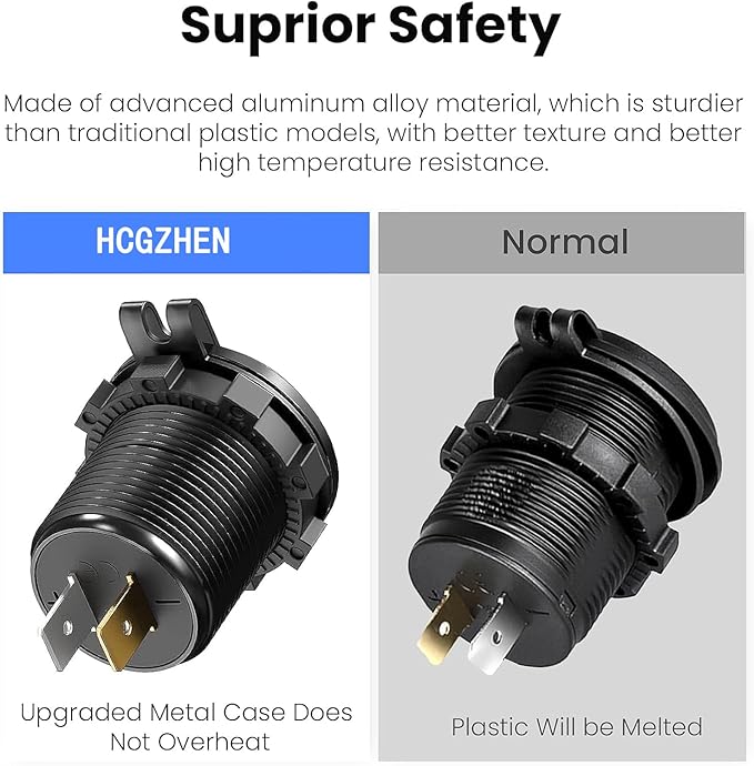 Upgraded 4 Port 12V USB Outlet, 78W Dual PD & QC Aluminum Alloy USB Ports with LED Voltmeter Waterproof for Cars, Cigarette Lighter Replacement 12V Socket for Boats RV Trucks and Motorcycles