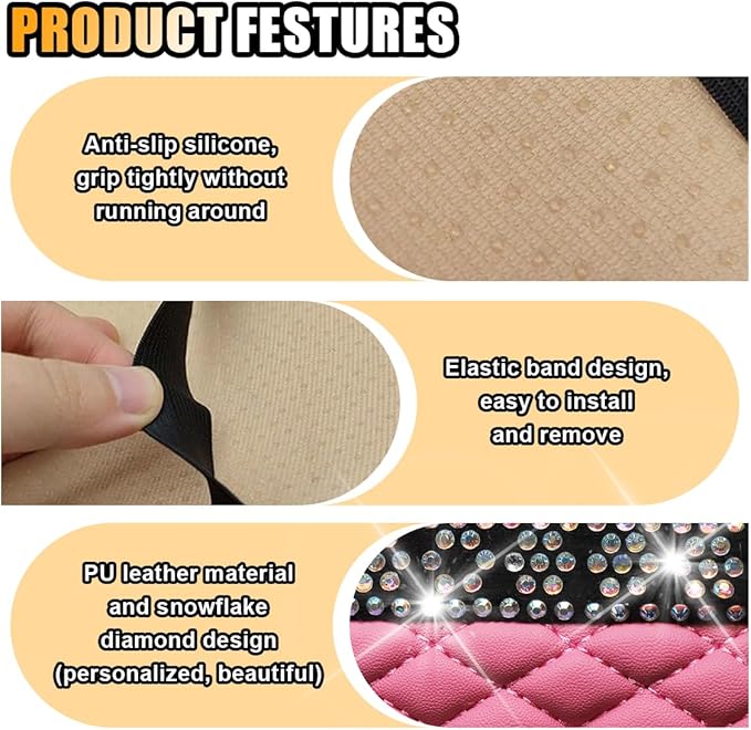 Bling Leather Car Armrest Seat Box Cover, Car Console Armrest Cover with Crystal Rhinestones, Anti-Scratch Waterproof Auto Center Console Protector Cushion Pad for Car SUV Truck (Pink)