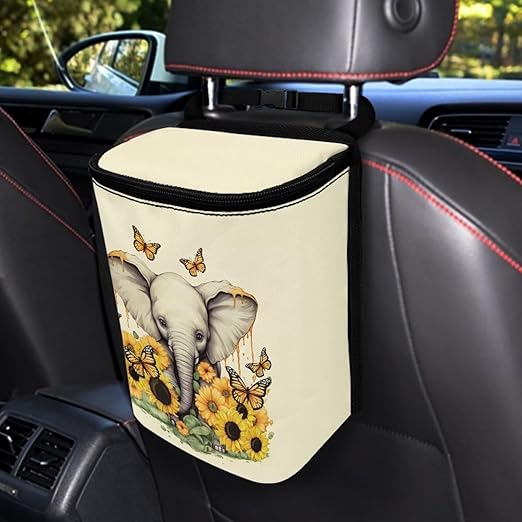 BIGCARJOB Sunflower Car Trash Bags Hanging Automotive Car Garbage Cans for Front Seat Multipurpose Car Garbage Bin with Adjustable Straps Reusable Auto Trash Bin Garbage Bags