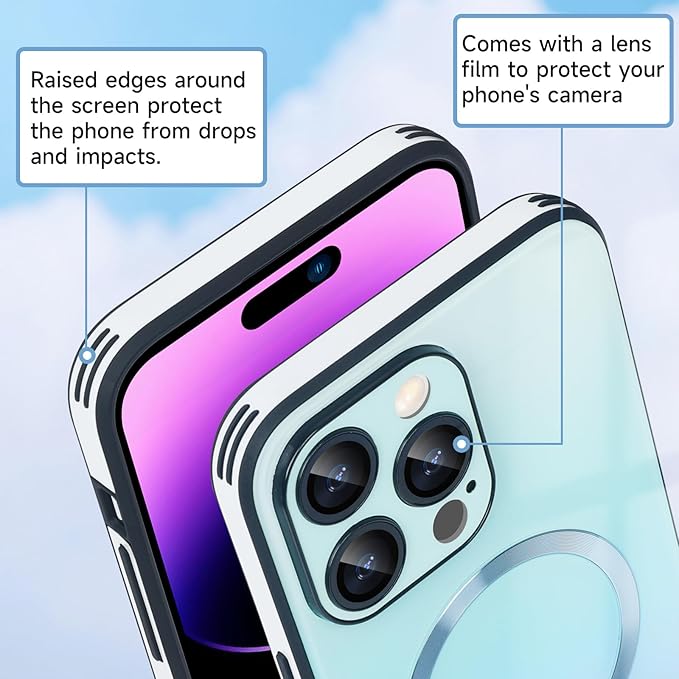 Guppy Compatible with iPhone 16 Pro Case Magnetic, with Full Camera Lens Protector [Compatible with MagSafe] Scratch Resistant Gradient Glass Back Cover Phone Case-Blue